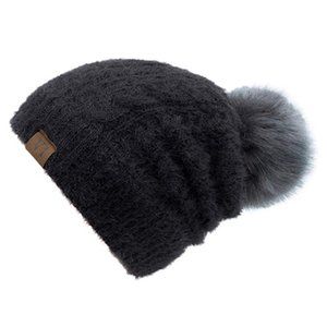 Fuzzy Winter Beanie Hat with Detachable Pom